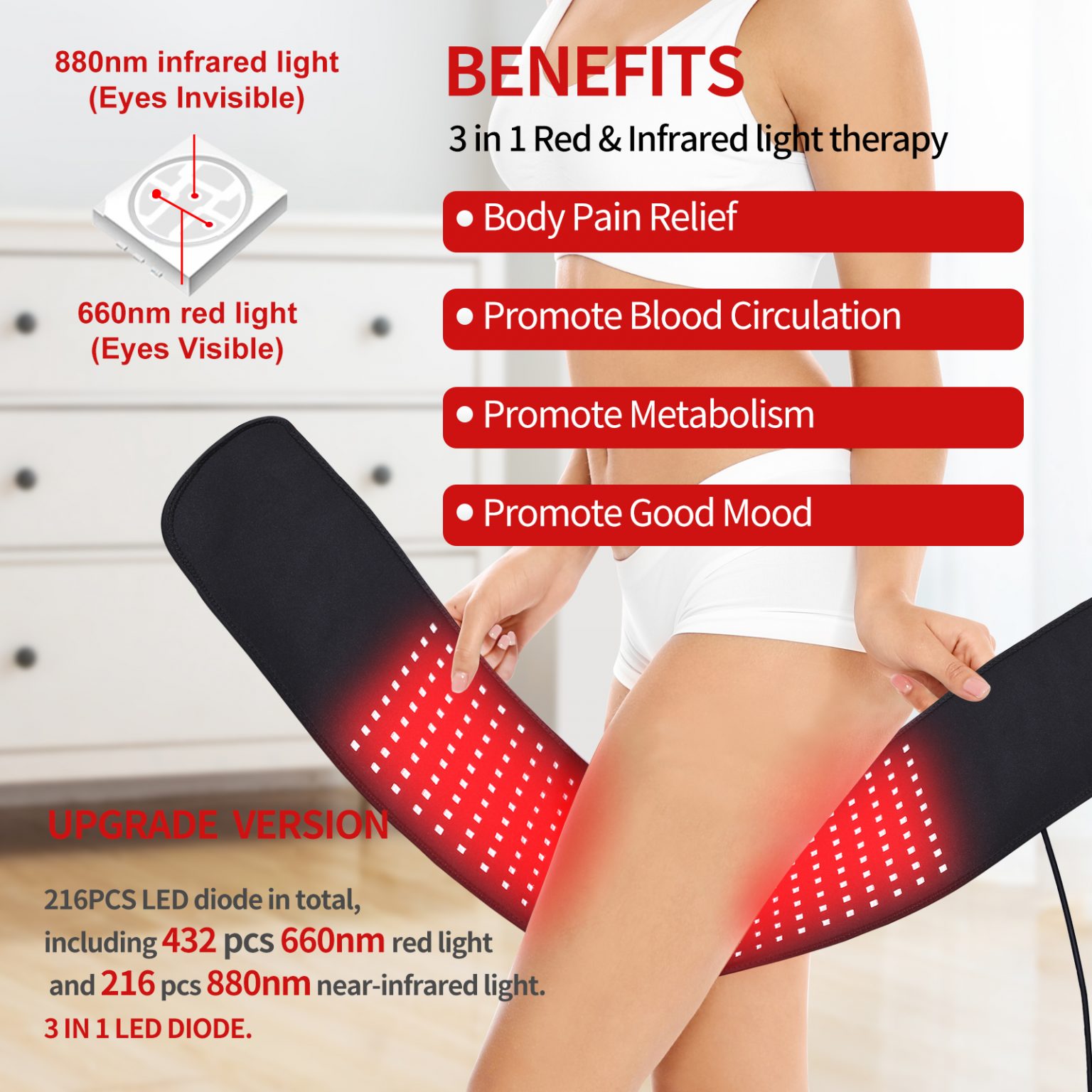 Dgyao® Advanced 3 In 1 Red Light Therapy Device With 2 Modes For Waist